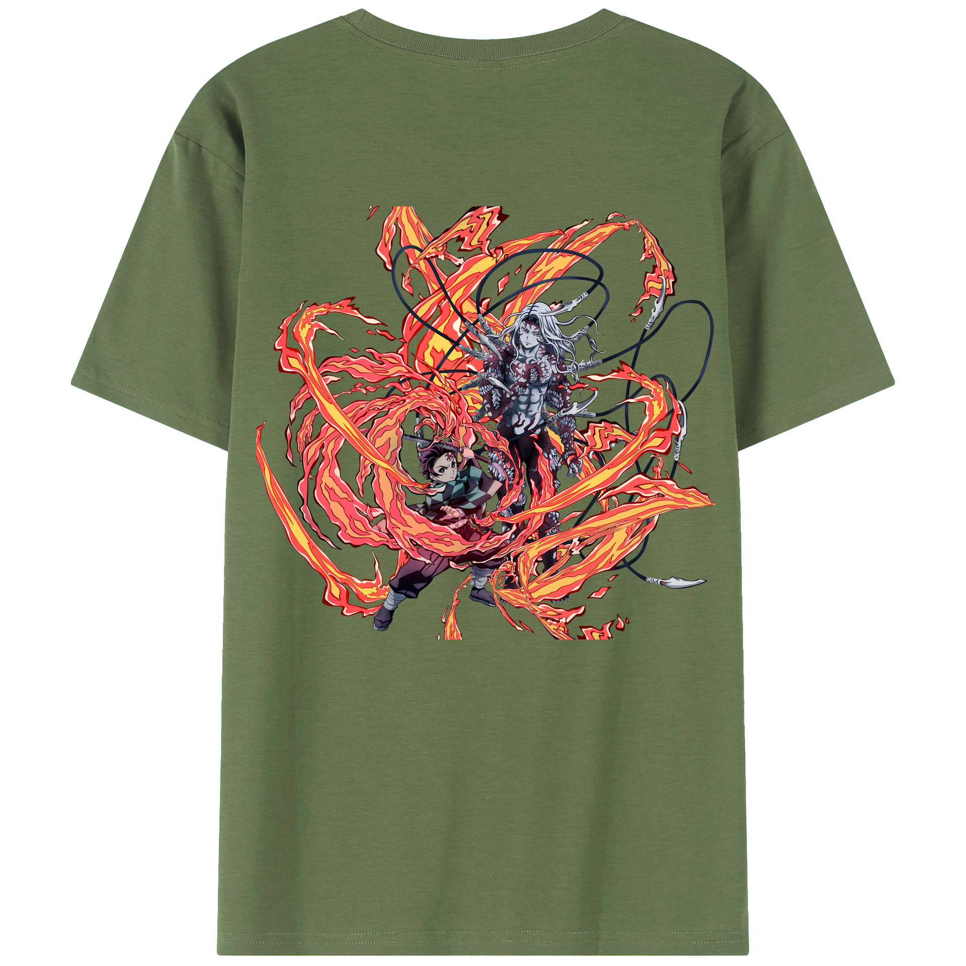 （画像用） 鬼滅の刃 竈門 炭治郎／かまど たんじろう Kamado Tanjirou 綿100％ メンズ半袖Tシャツ（バックプリント） 通気性